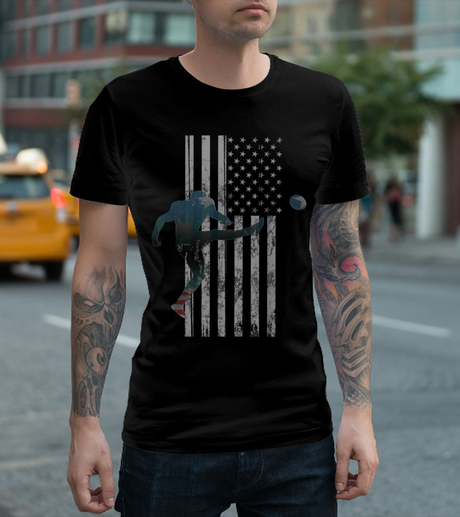 American Flag Football Player Kicking Ball USA T-Shirt