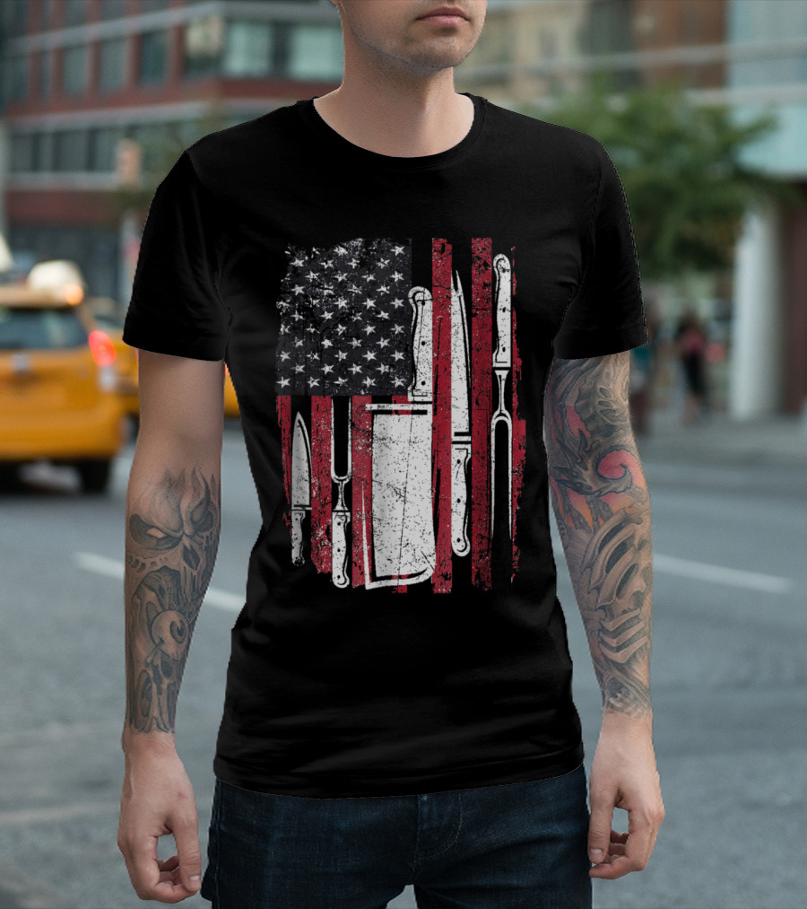 Chef Knife American Flag Culinary 4th Of July Patriotic T-Shirt