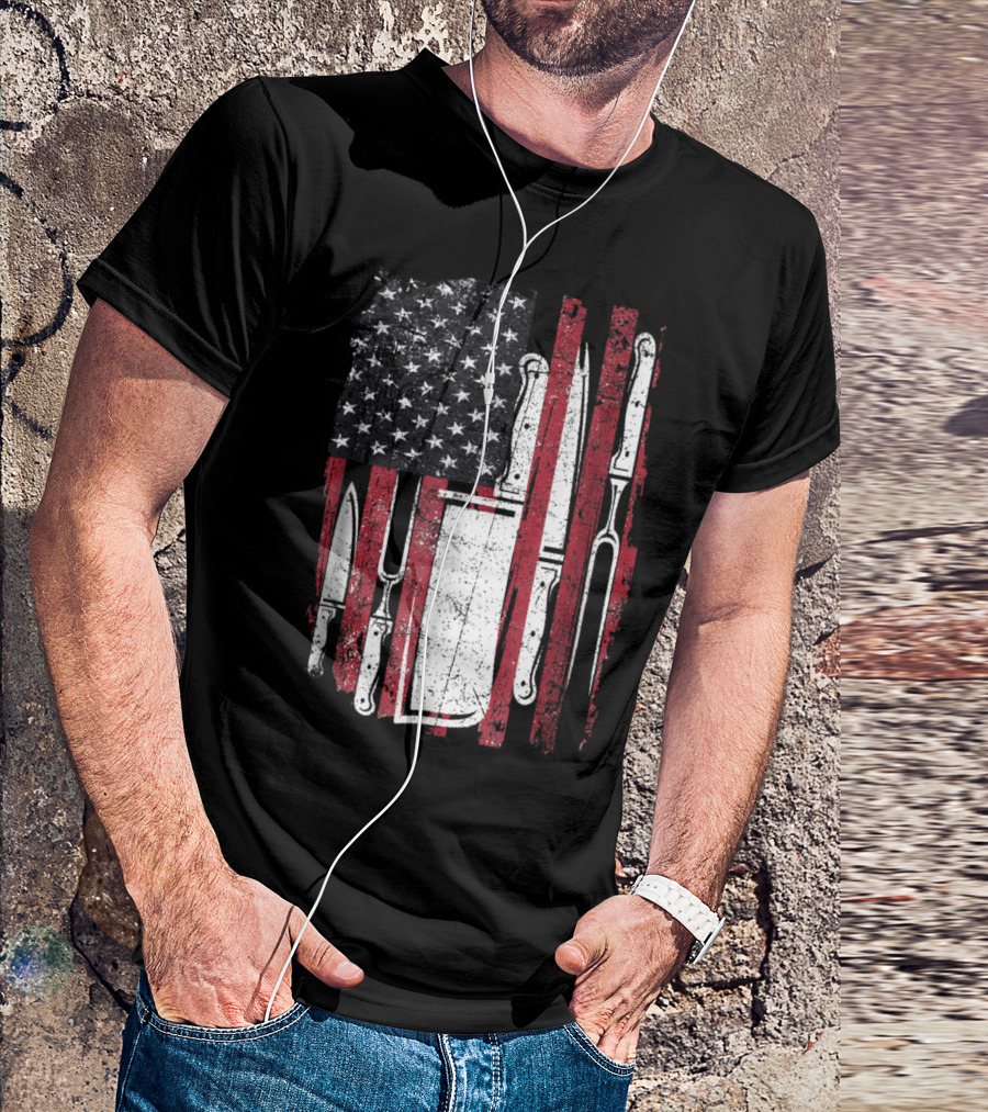 Chef Knife American Flag Culinary 4th Of July Patriotic T-Shirt