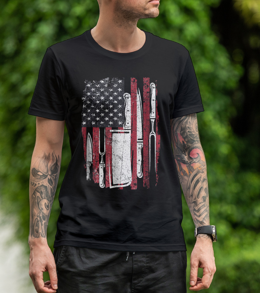 Chef Knife American Flag Culinary 4th Of July Patriotic T-Shirt