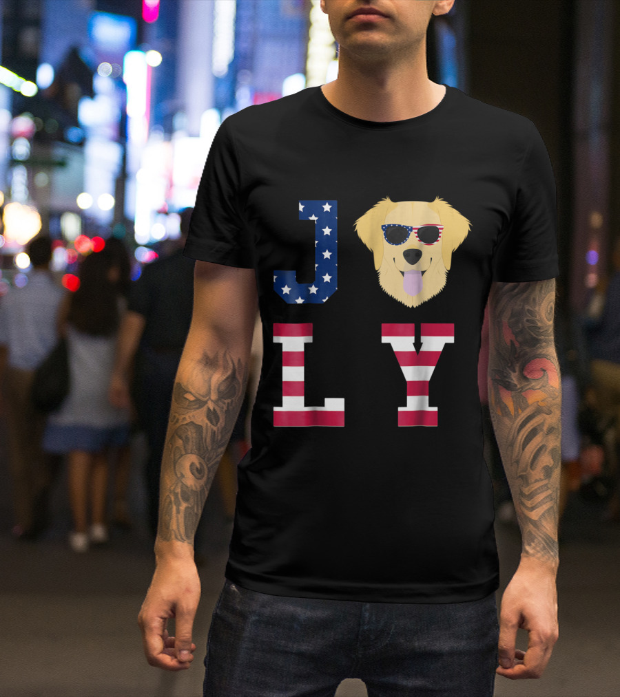 JOLY Golden Retriever With American Flag Sunglasses For 4th Of July T-Shirt