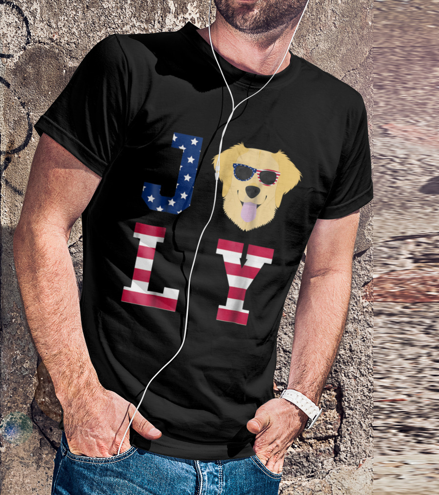 JOLY Golden Retriever With American Flag Sunglasses For 4th Of July T-Shirt