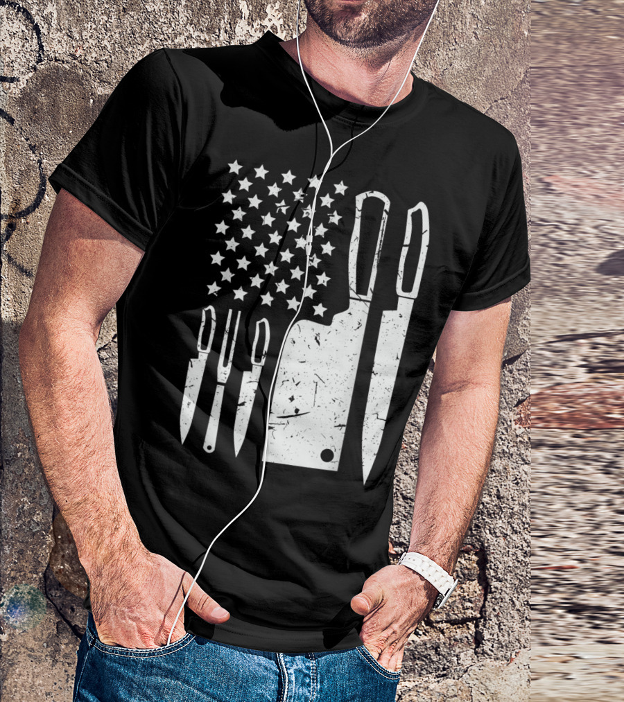 Patriotic American Chef Knife Set With Stars And Cleaver T-Shirt