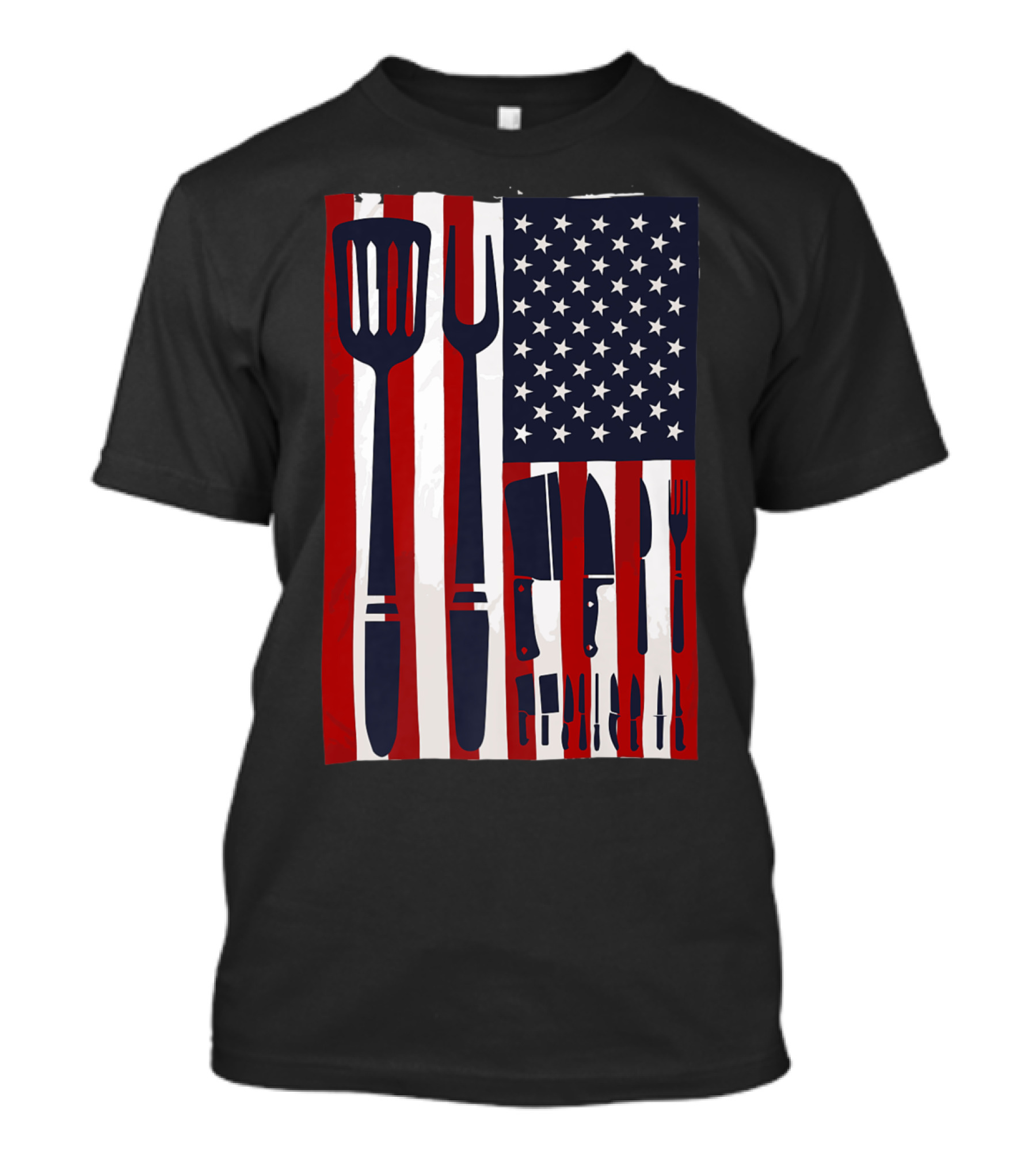 Patriotic American Flag With Chef Knives And Cooking Utensils Design USA T-Shirt