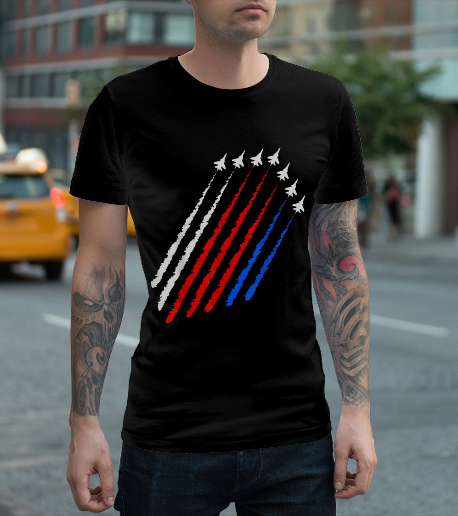 4th Of July American Flag Jets With Red White Blue Fighter Plane Trails T-Shirt