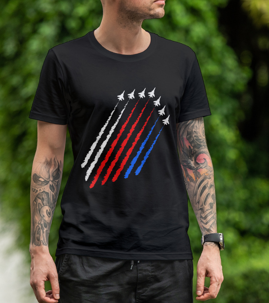 4th Of July American Flag Jets With Red White Blue Fighter Plane Trails T-Shirt