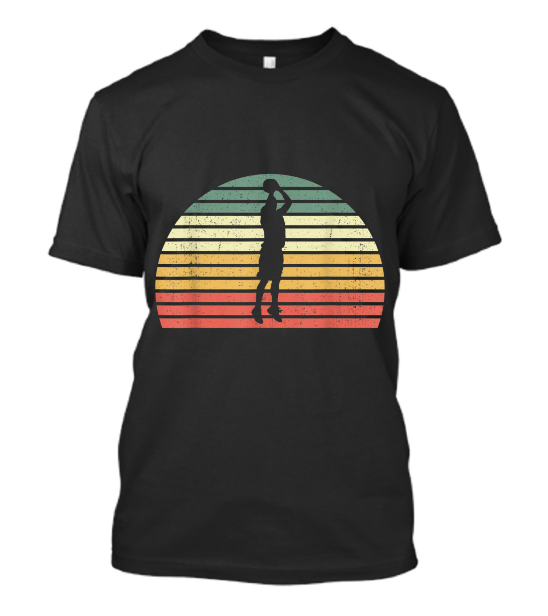 Vintage Basketball Jumpshot Silhouette 3 Pointer Retro Stripes T-Shirt