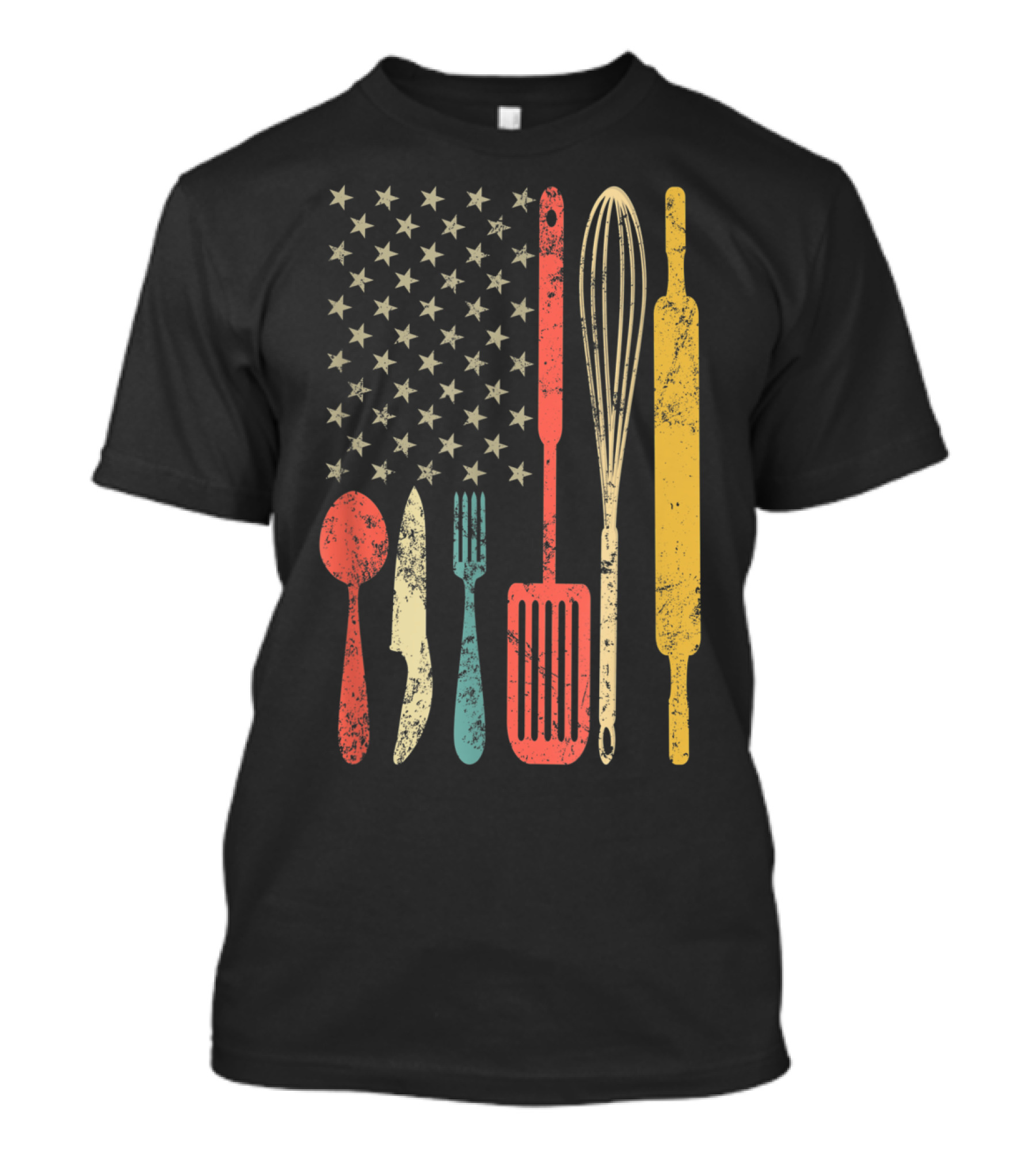 Patriotic Vintage USA Flag With Cooking Utensils T-Shirt