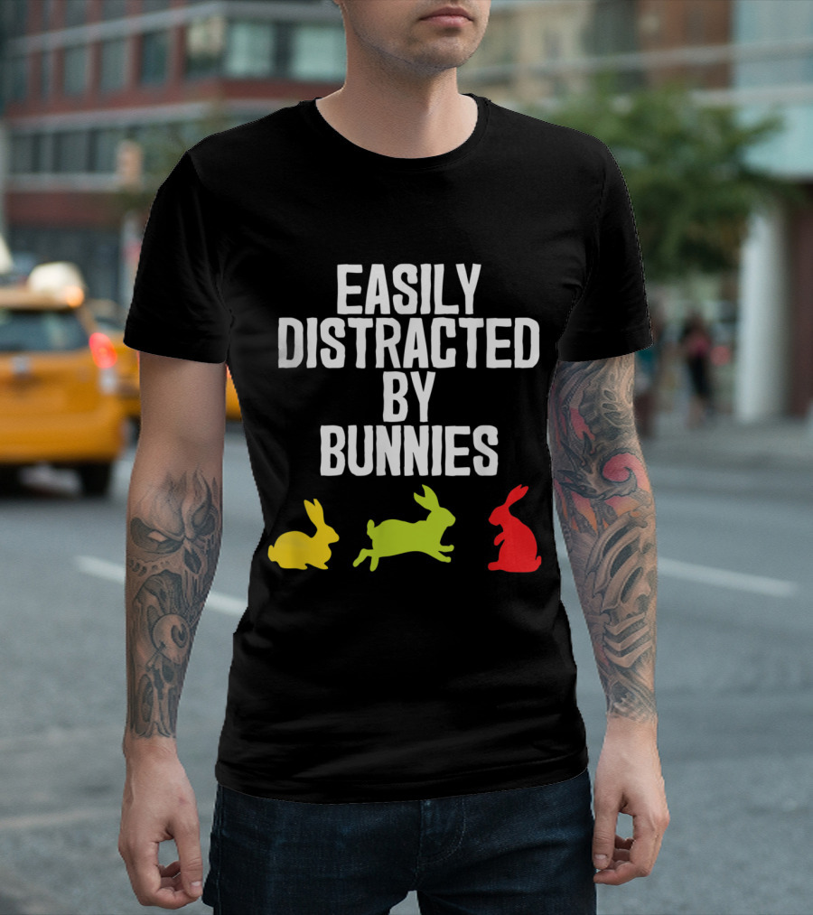 Easily Distracted by Bunnies Colorful Rabbit Trio T-Shirt