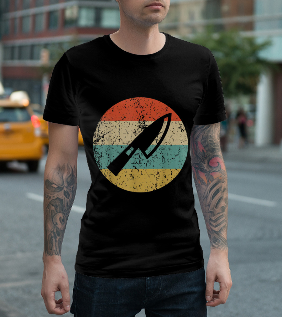 Vintage Chef Knife Retro Stripes Circle T-Shirt