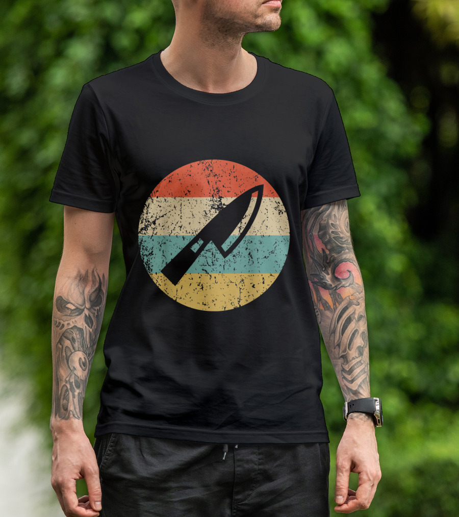 Vintage Chef Knife Retro Stripes Circle T-Shirt