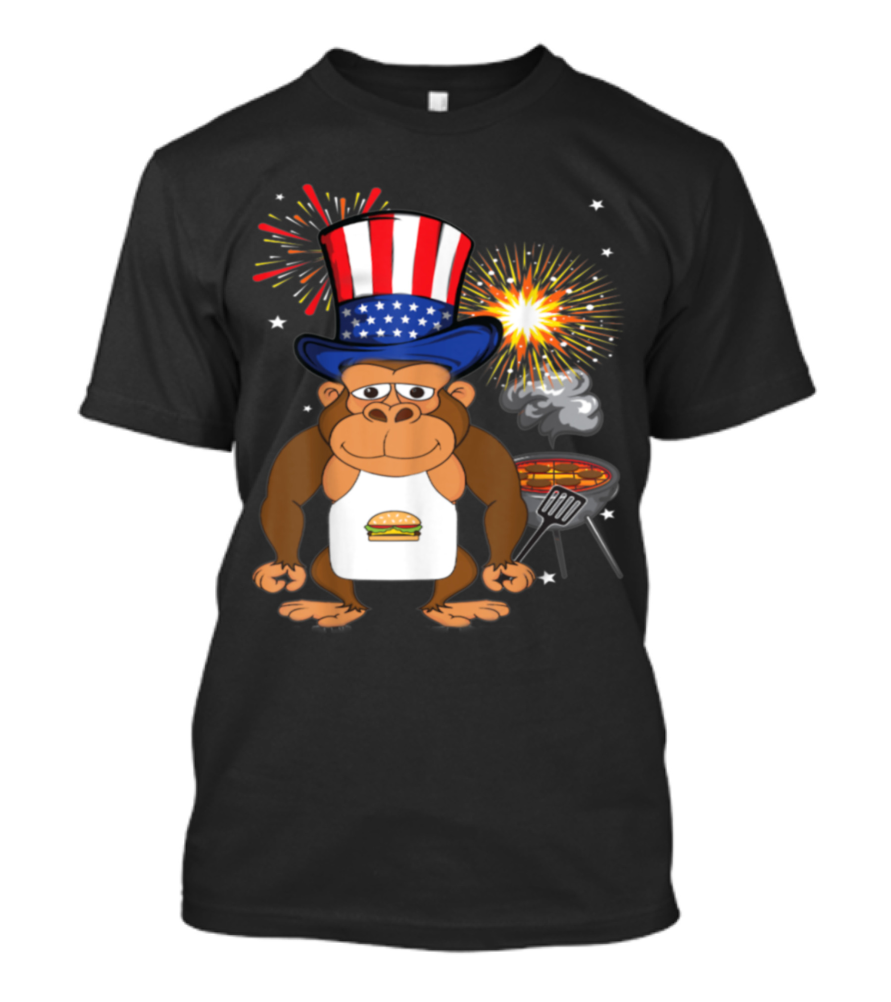 4th Of July BBQ Gorilla Chef Burger Grill Fireworks Patriotic Hat T-Shirt