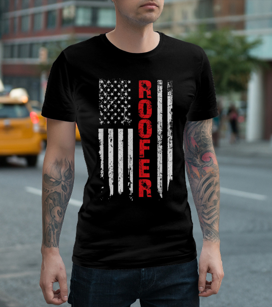 Distressed American Flag Roofer U.S. Patriotic T-Shirt