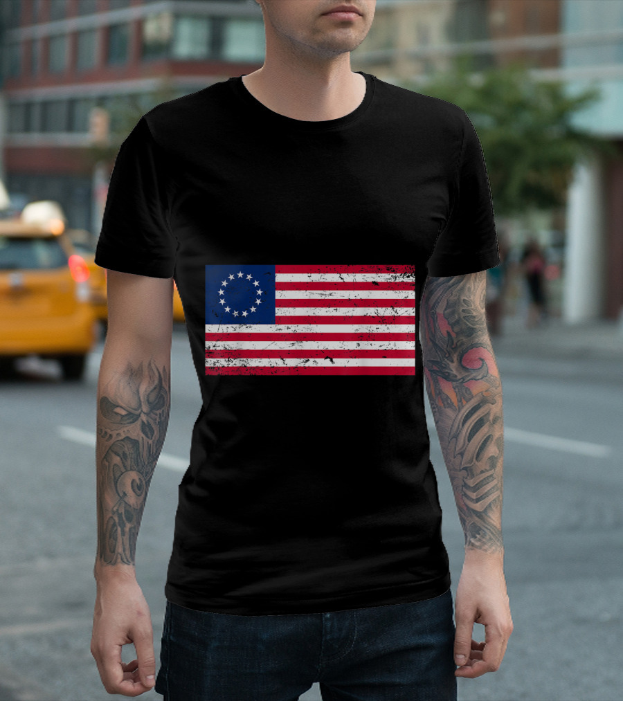Distressed Betsy Ross American Flag Thirteen Stars T-Shirt