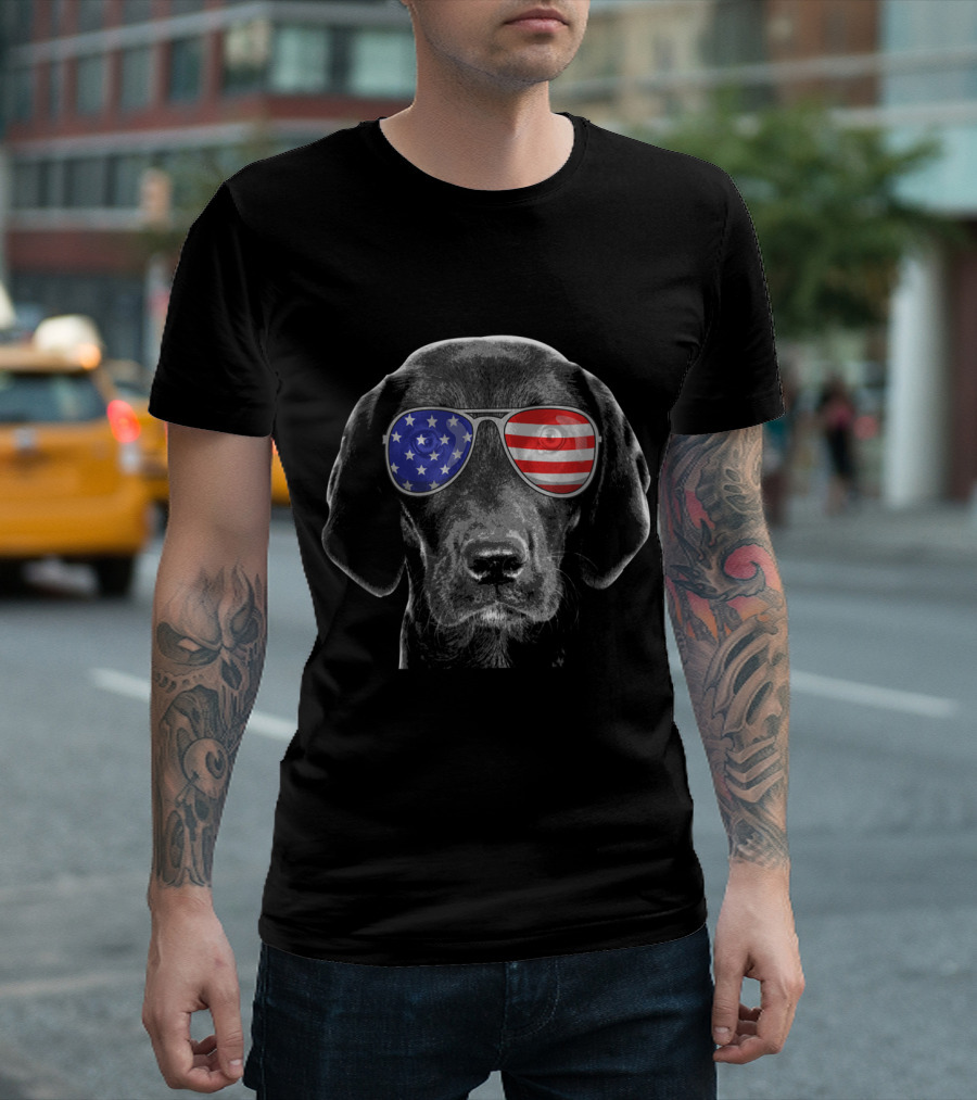 4th Of July Black Lab American Flag Sunglasses T-Shirt