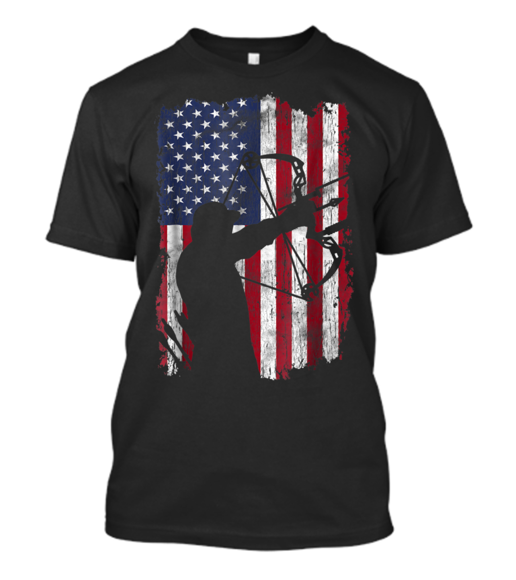 Distressed Compound Bow Archer American Flag Background T-Shirt