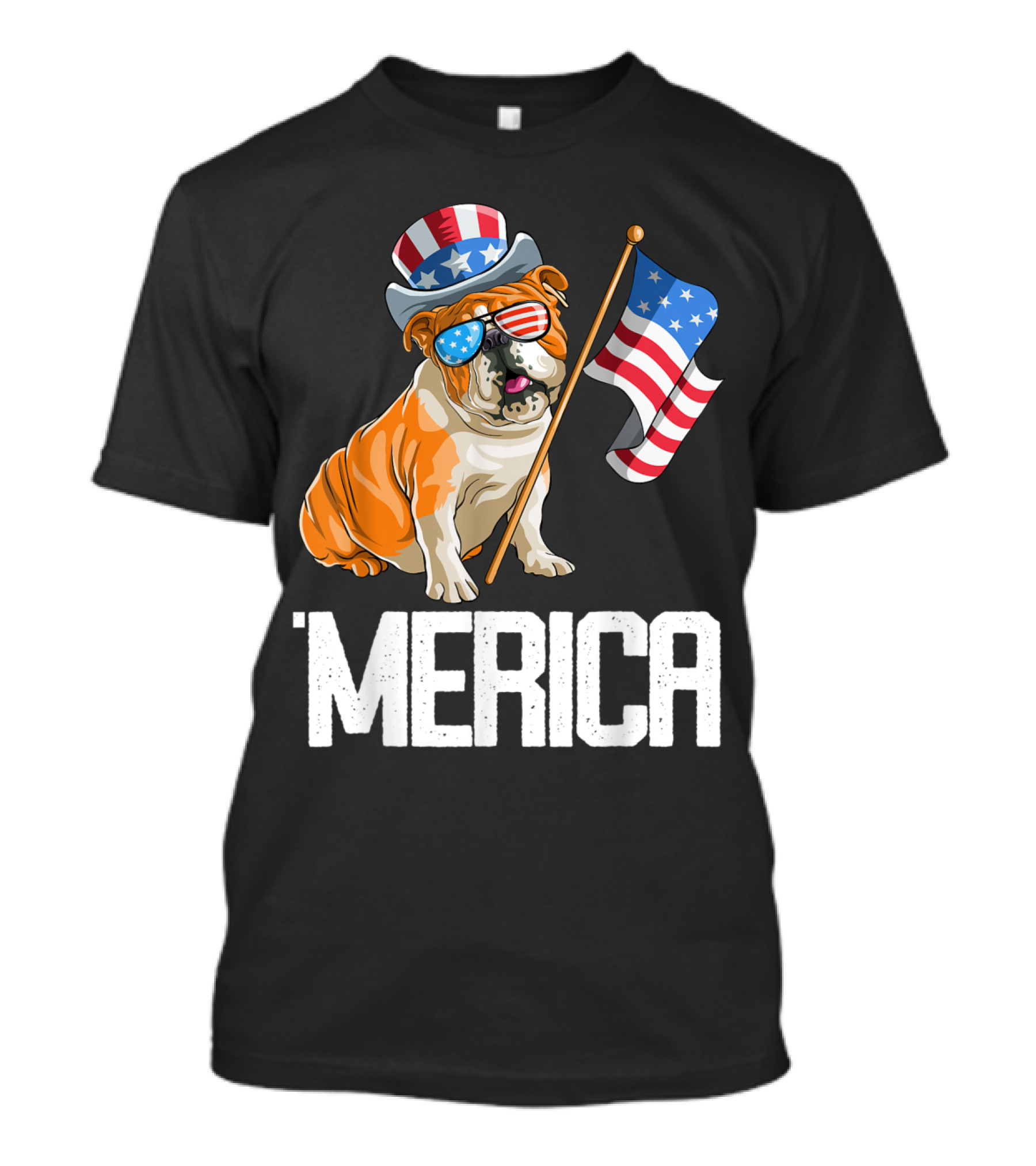 4th Of July Bulldog Patriotic Merica Flag Hat Sunglasses T-Shirt