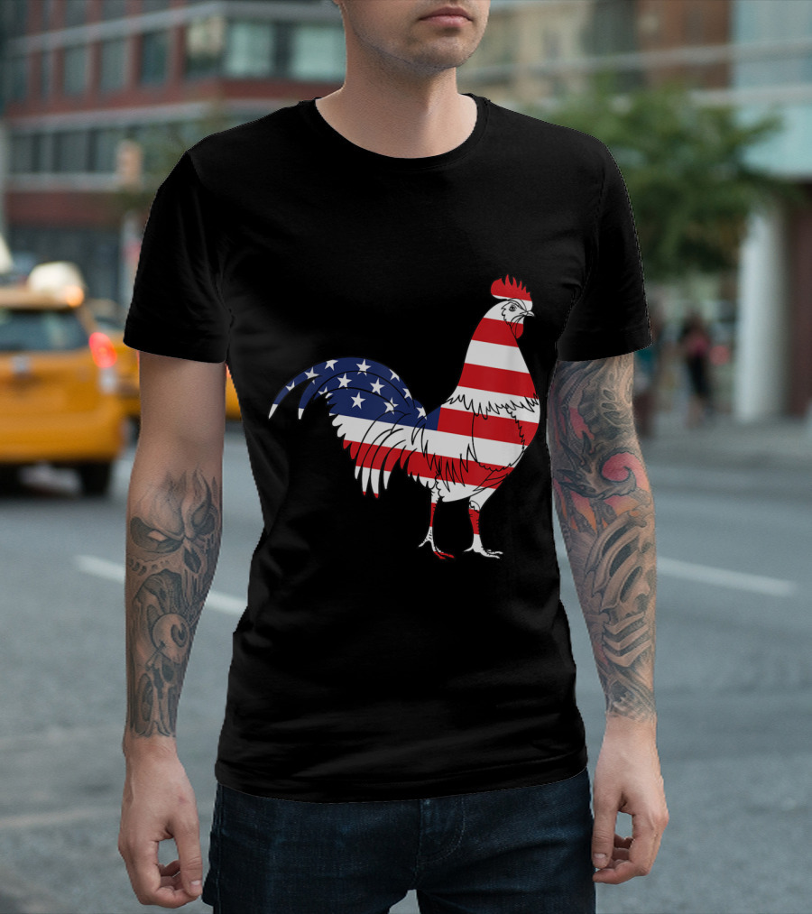 Fourth Of July American Flag Chicken Patriotic Farm Holidays T-Shirt