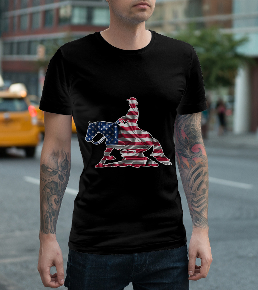 Horse Reining Lovers Patriotic USA Flag Rider T-Shirt