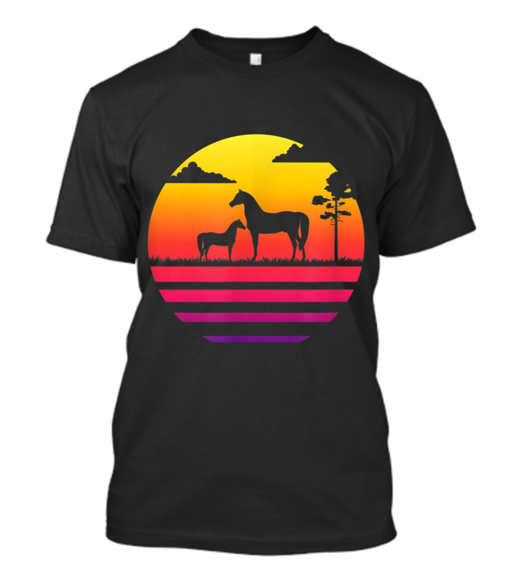 Vintage 70s Sunset Horse Silhouette Scene T-Shirt