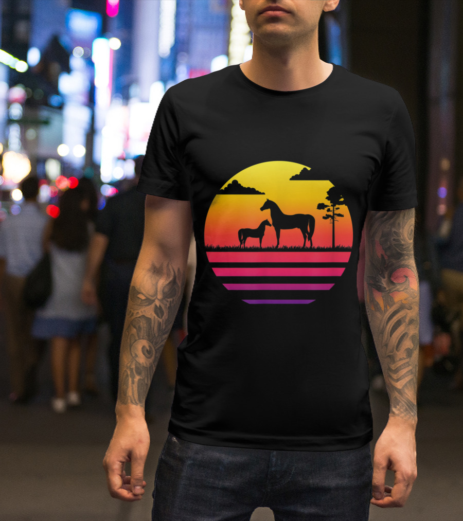 Vintage 70s Sunset Horse Silhouette Scene T-Shirt