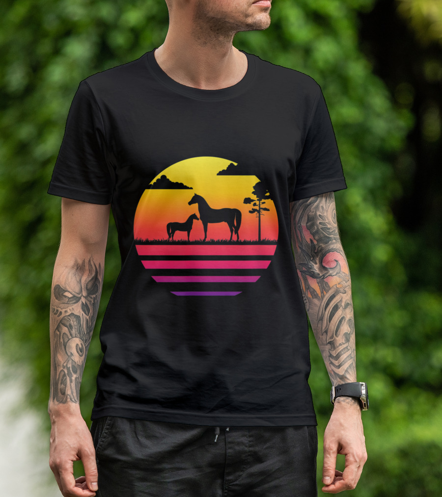 Vintage 70s Sunset Horse Silhouette Scene T-Shirt