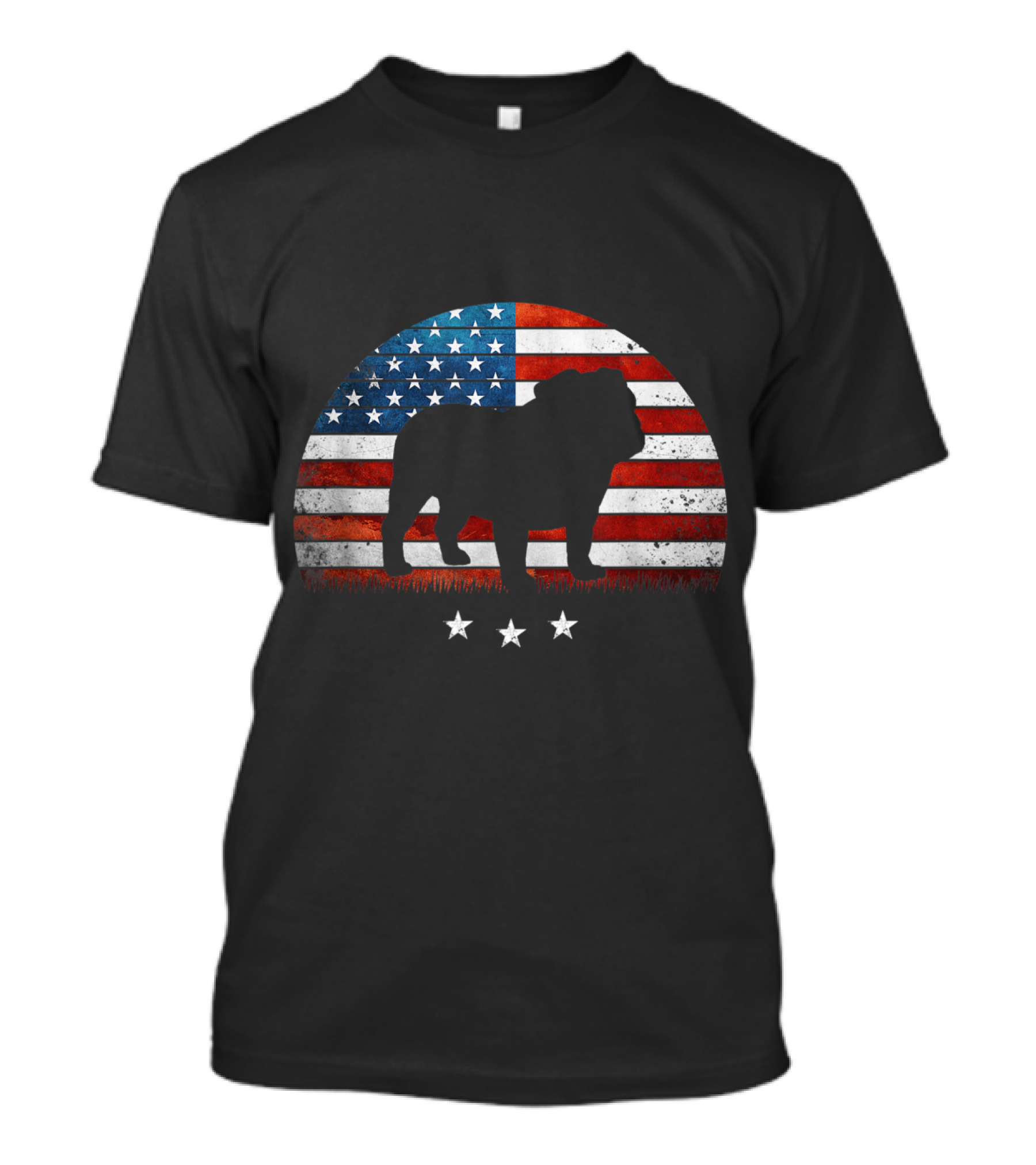 Patriotic English Bulldog With American Flag And Stars For 4th Of July T-Shirt