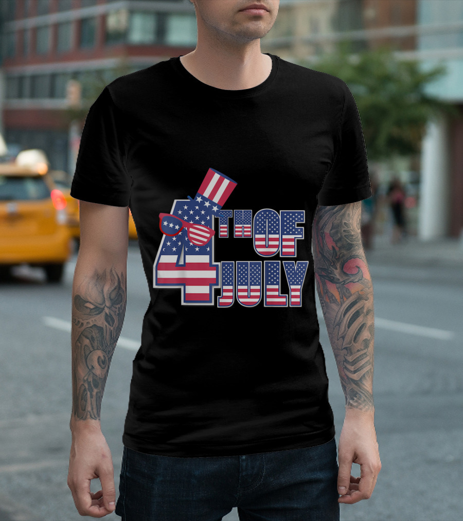 4th Of July Independence Day American Flag Hat And Sunglasses T-Shirt