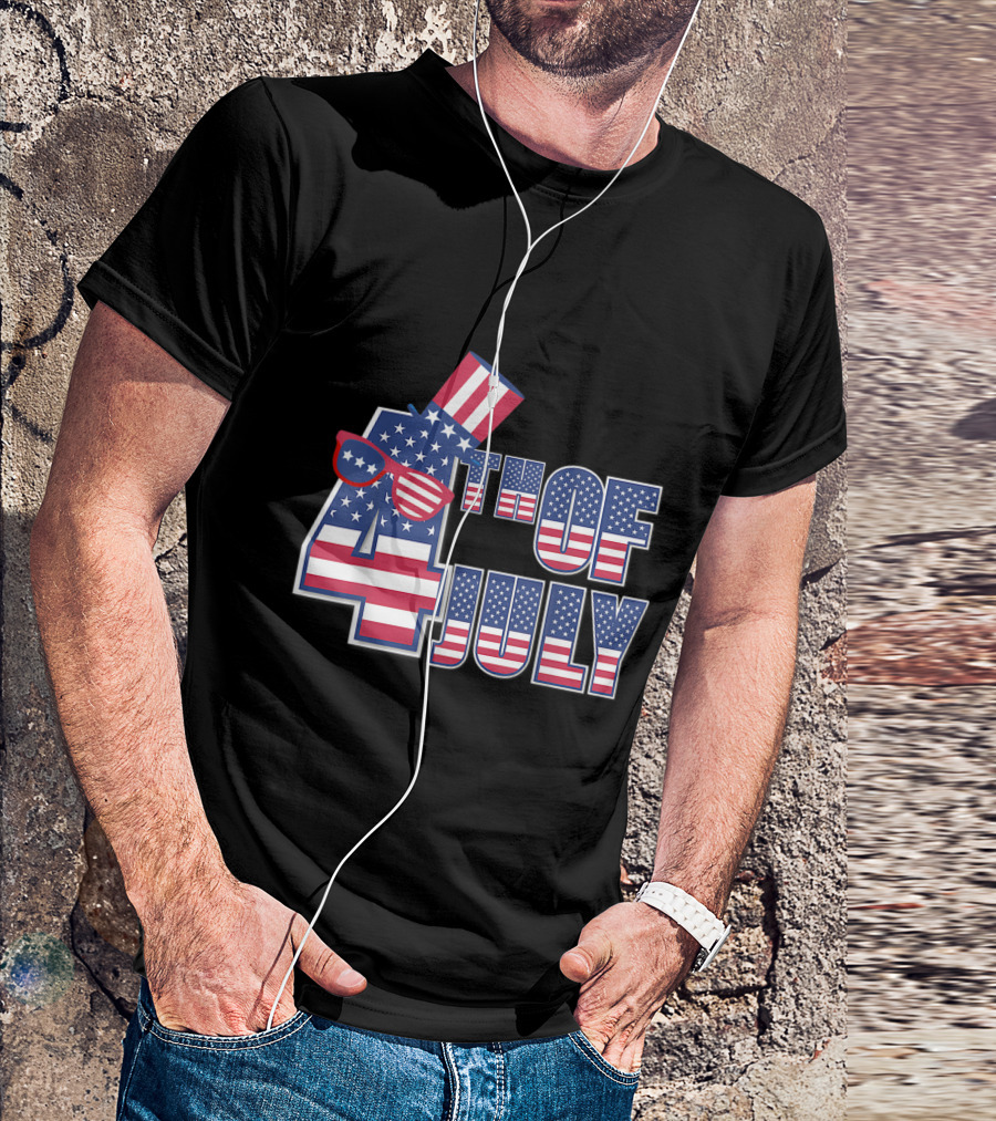 4th Of July Independence Day American Flag Hat And Sunglasses T-Shirt