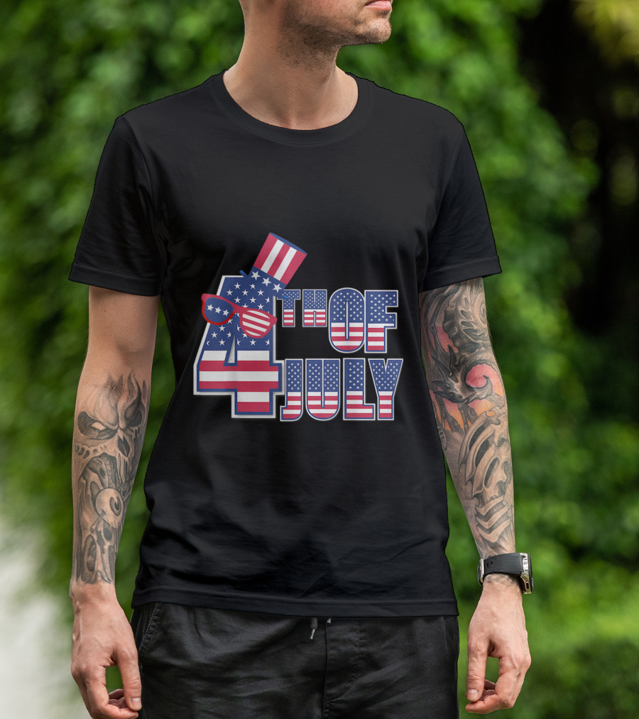 4th Of July Independence Day American Flag Hat And Sunglasses T-Shirt