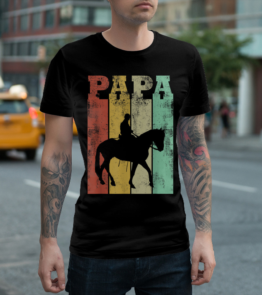 Vintage Retro Horse Riding Silhouette Papa T-Shirt