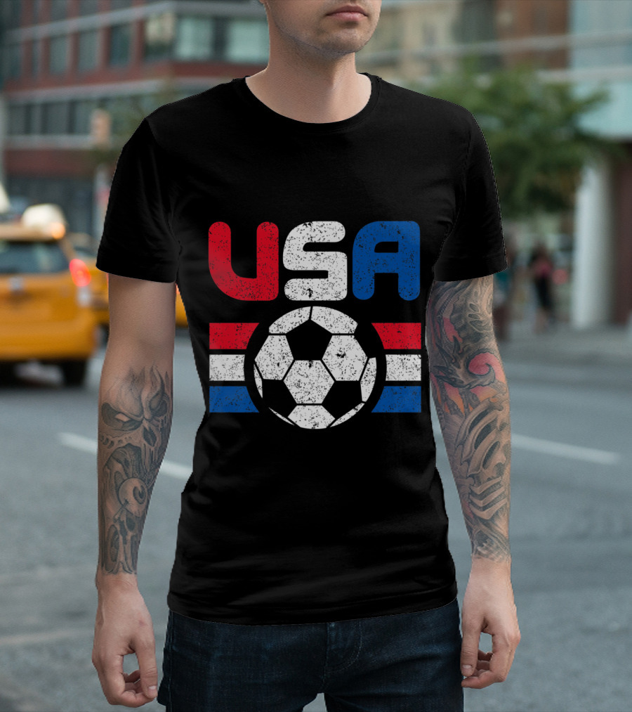 USA Distressed Red White and Blue Soccer T-Shirt