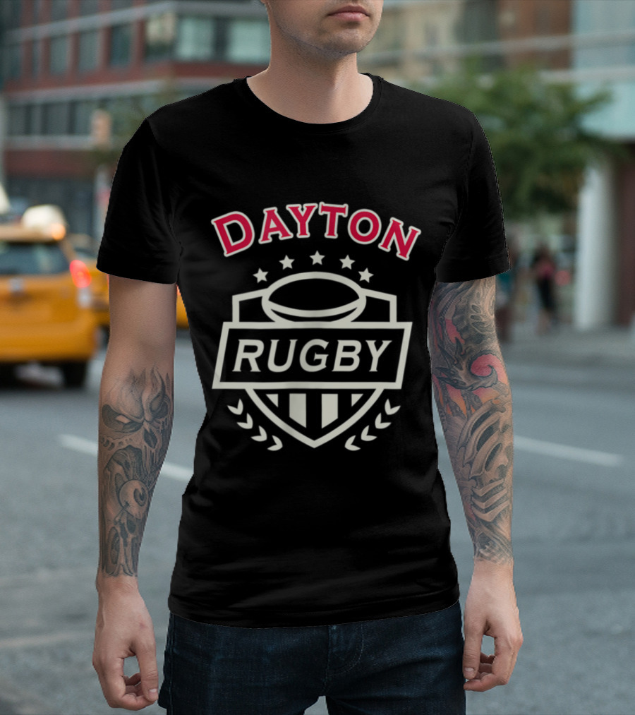 Dayton Rugby Shield Emblem with Stars and Laurel Wreath T-Shirt
