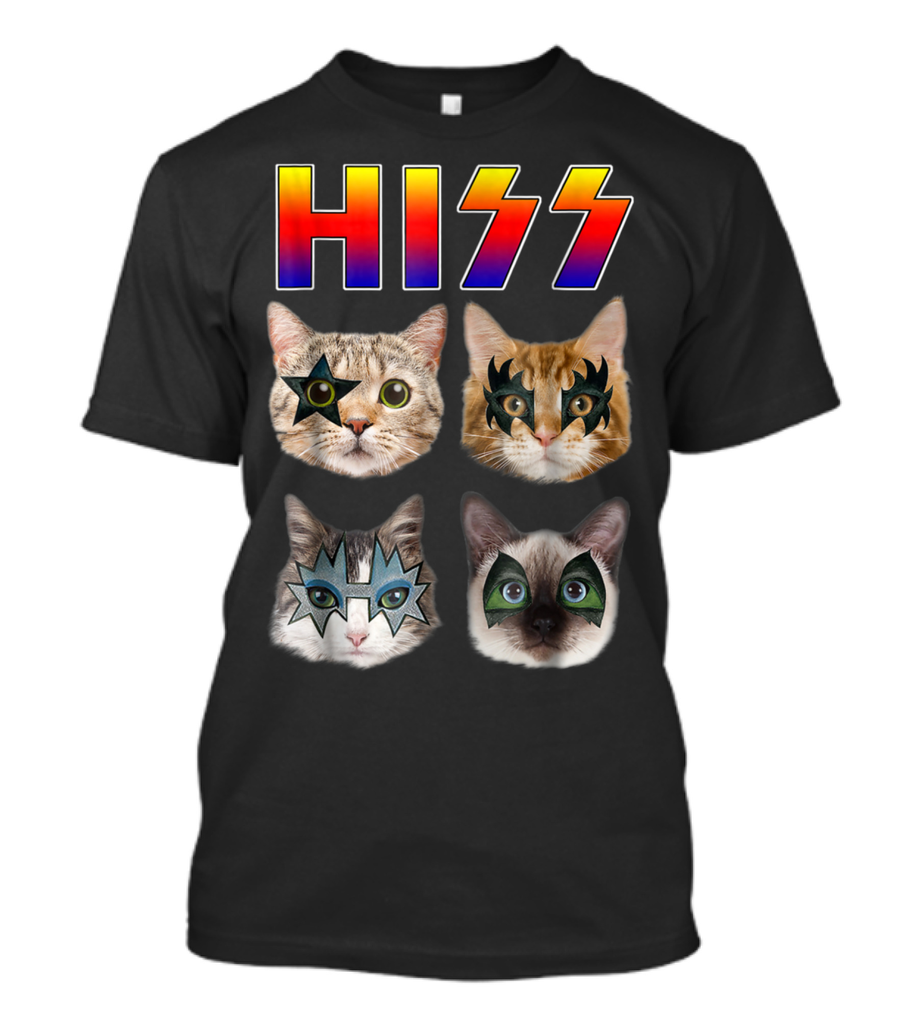 Hiss Funny Cats Kittens Rockin Kiss Parody Makeup Faces T-Shirt