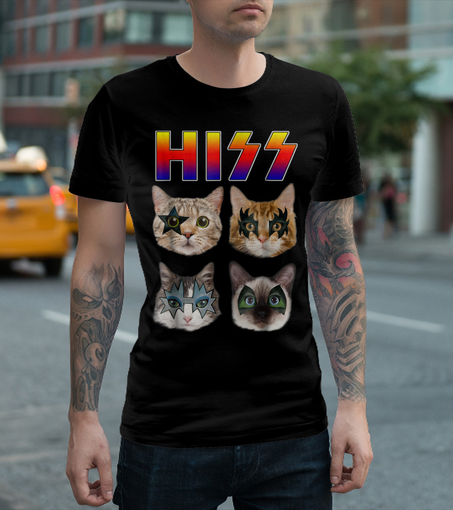 Hiss Funny Cats Kittens Rockin Kiss Parody Makeup Faces T-Shirt