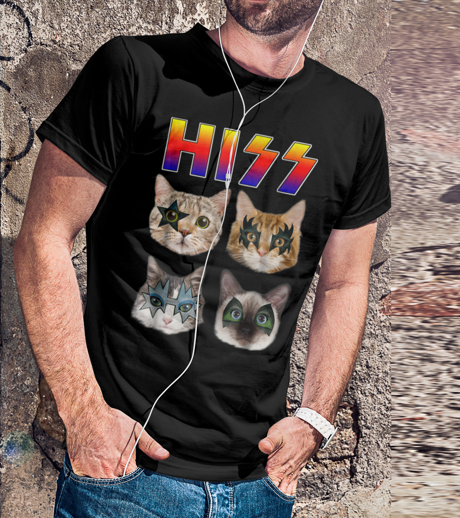 Hiss Funny Cats Kittens Rockin Kiss Parody Makeup Faces T-Shirt