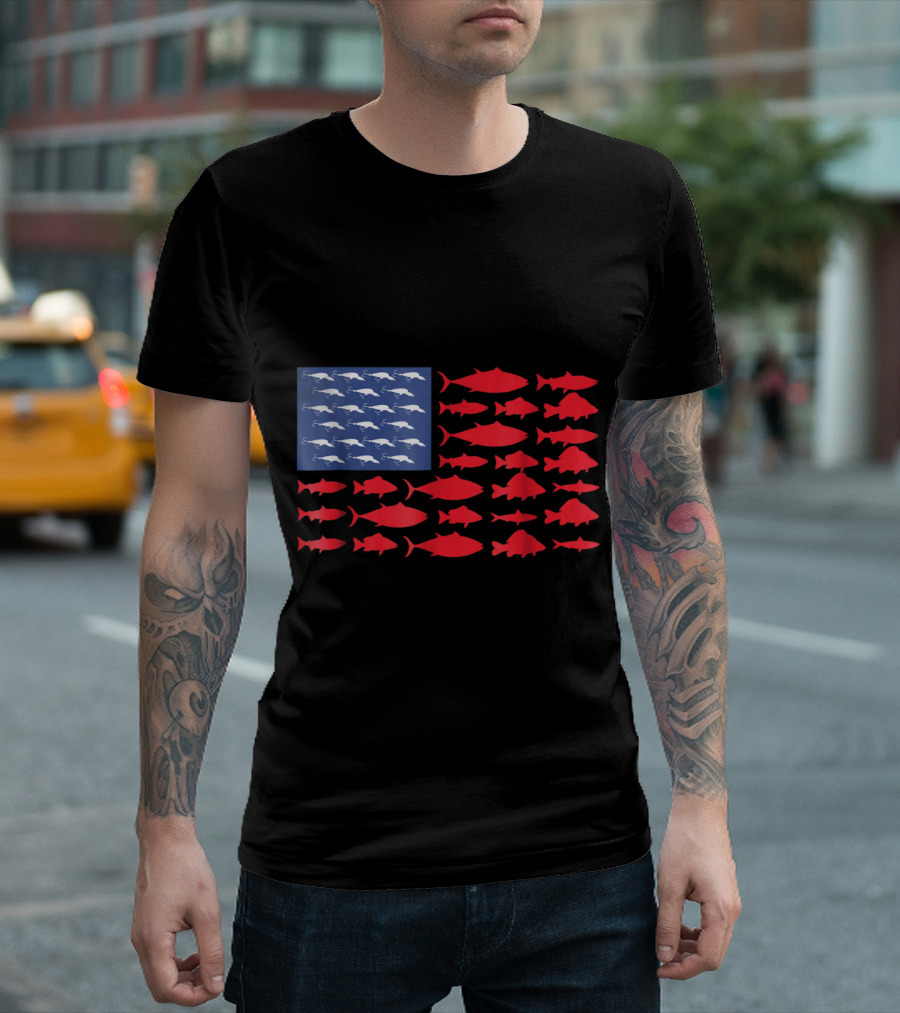 USA Patriotic Fish American Flag T-Shirt