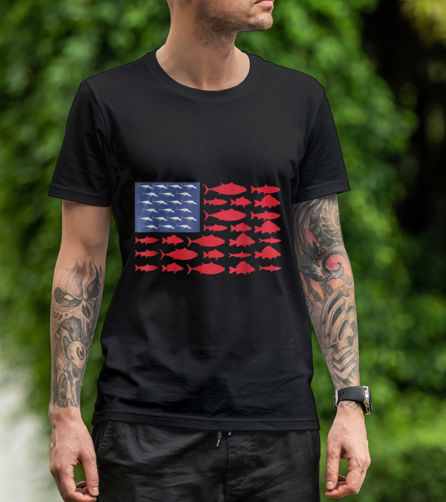 USA Patriotic Fish American Flag T-Shirt