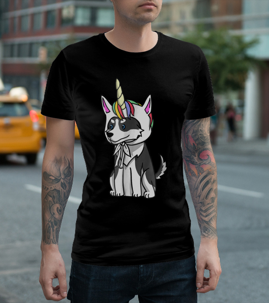 Rainbow Unicorn Costume Siberian Husky Fun T-Shirt