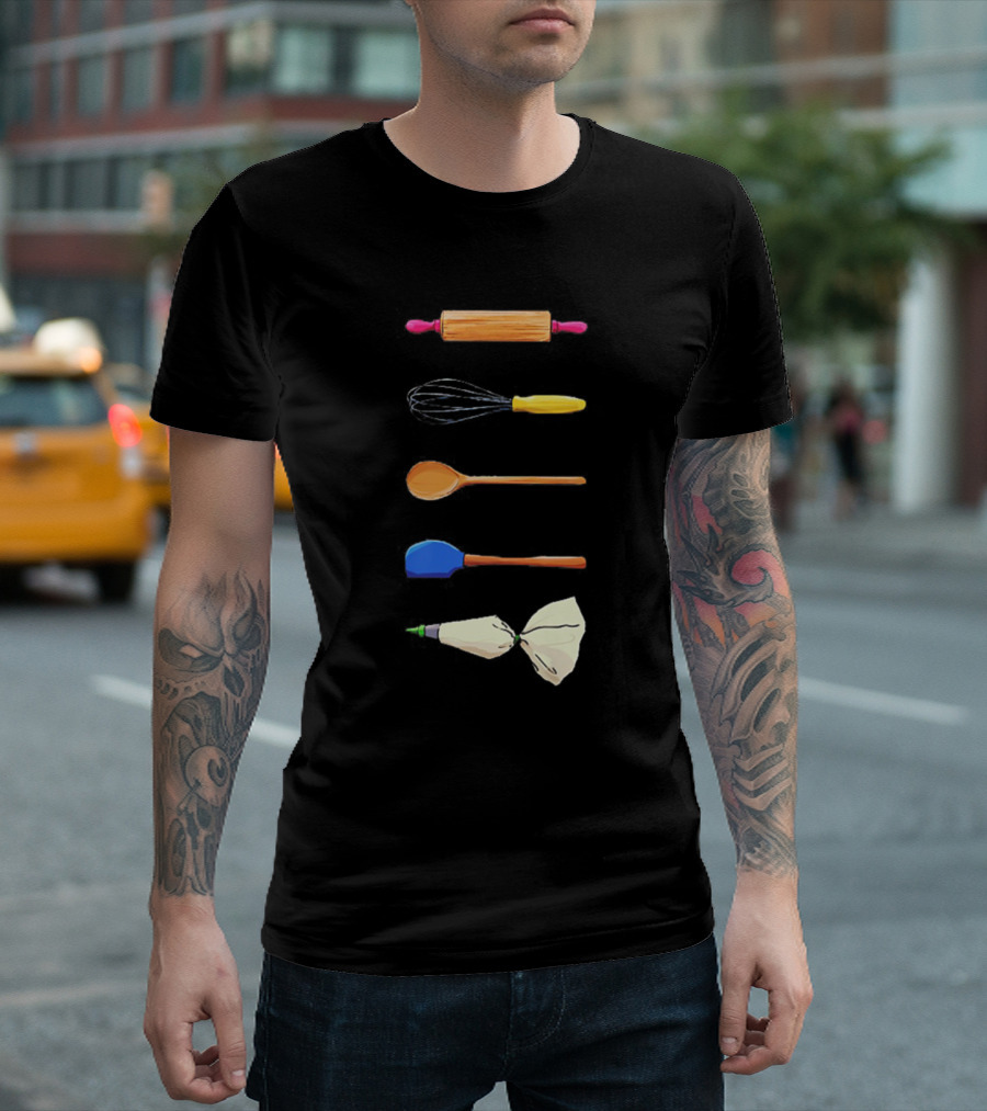 Baking Utensils Rolling Pin Whisk Spoon Spatula Piping Bag T-Shirt