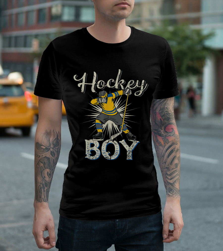 Hockey Boy Dabbing Funny Player with Stick and Gear T-Shirt