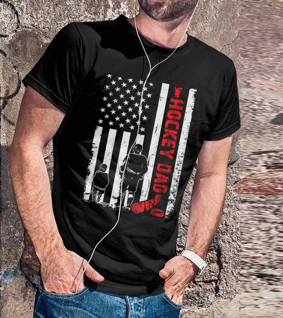 Hockey Dad American Flag Hockey Player And Child T-Shirt