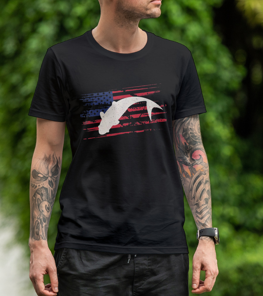 US Flag With White Fish Silhouette Patriotic Hagfish T-Shirt