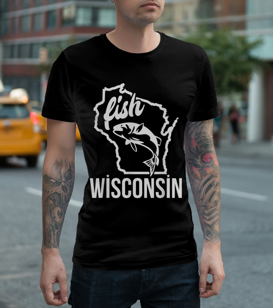 Fish Wisconsin State Fishing Map T-Shirt
