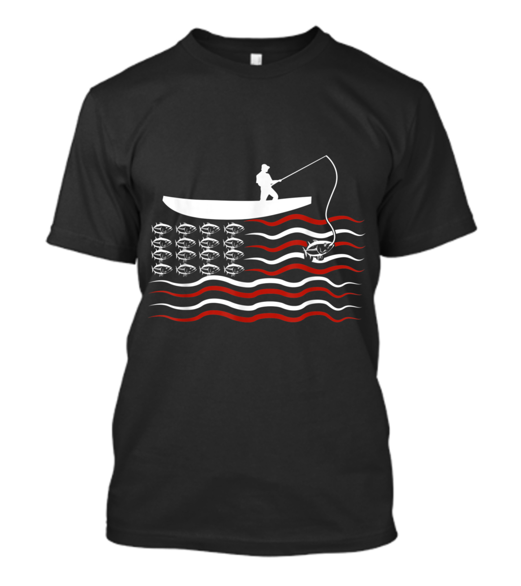 FISHING American Flag Fisherman USA Fish Boat Red White Stripes T-Shirt
