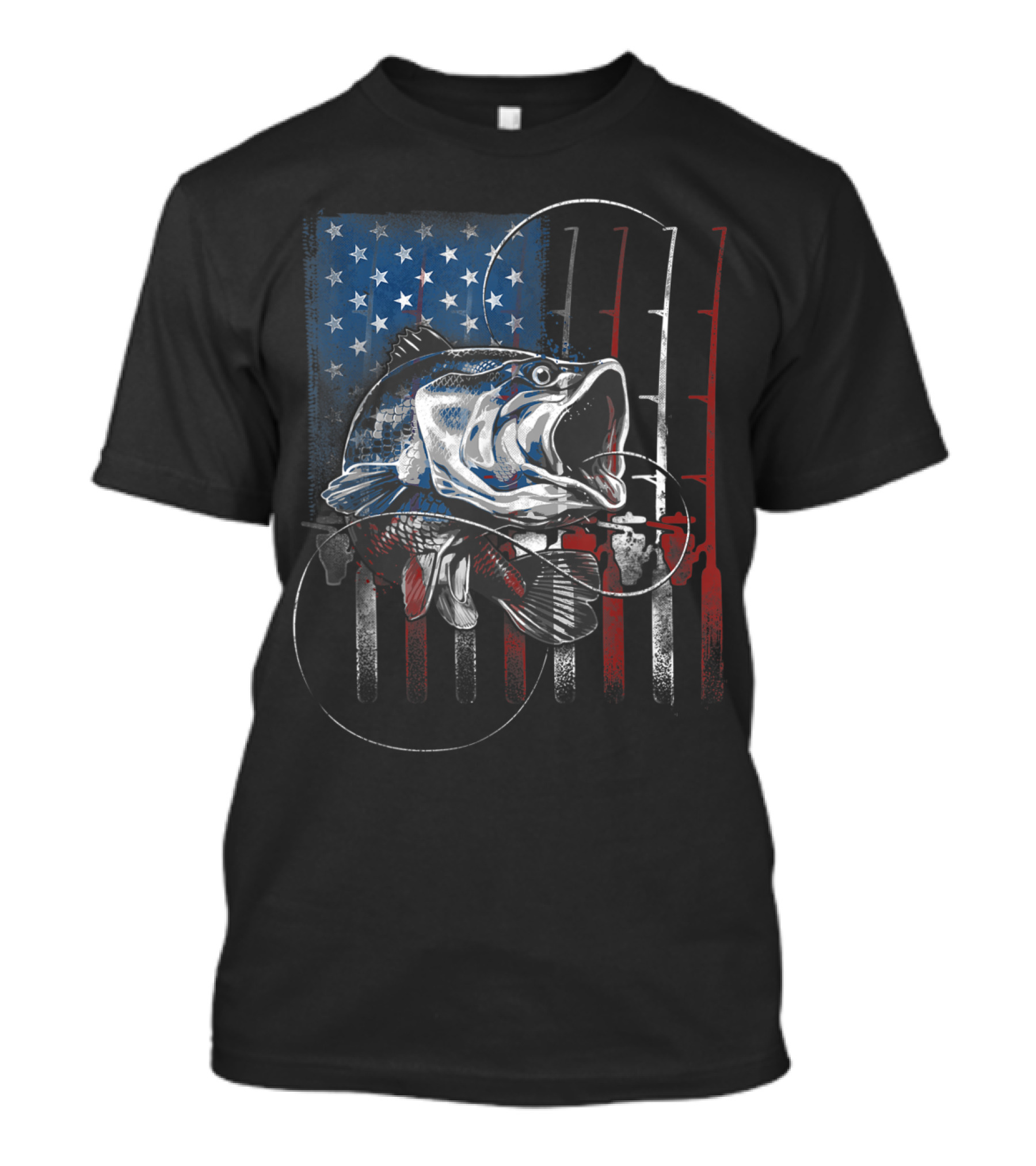 American Flag With Vintage USA Bass And Fishing Rods T-Shirt