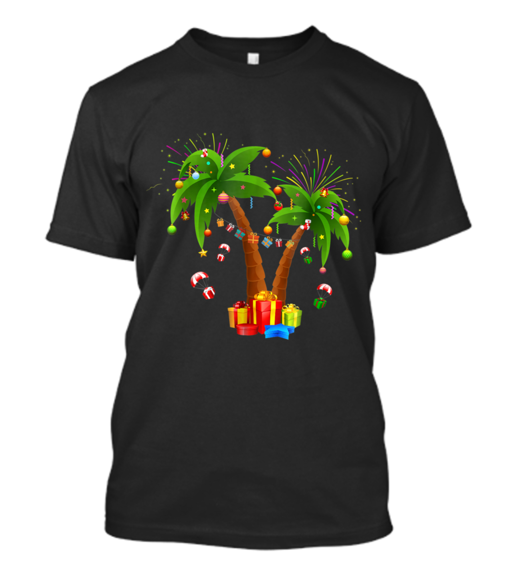 Christmas Palm Tree Festive Ornaments Fireworks And Holiday Gifts T-Shirt