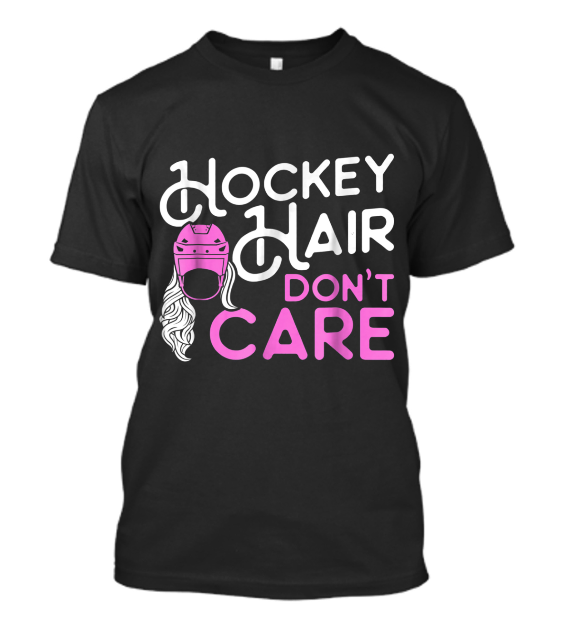 Hockey Hair Don't Care Funny Hockey Pink Helmet T-Shirt