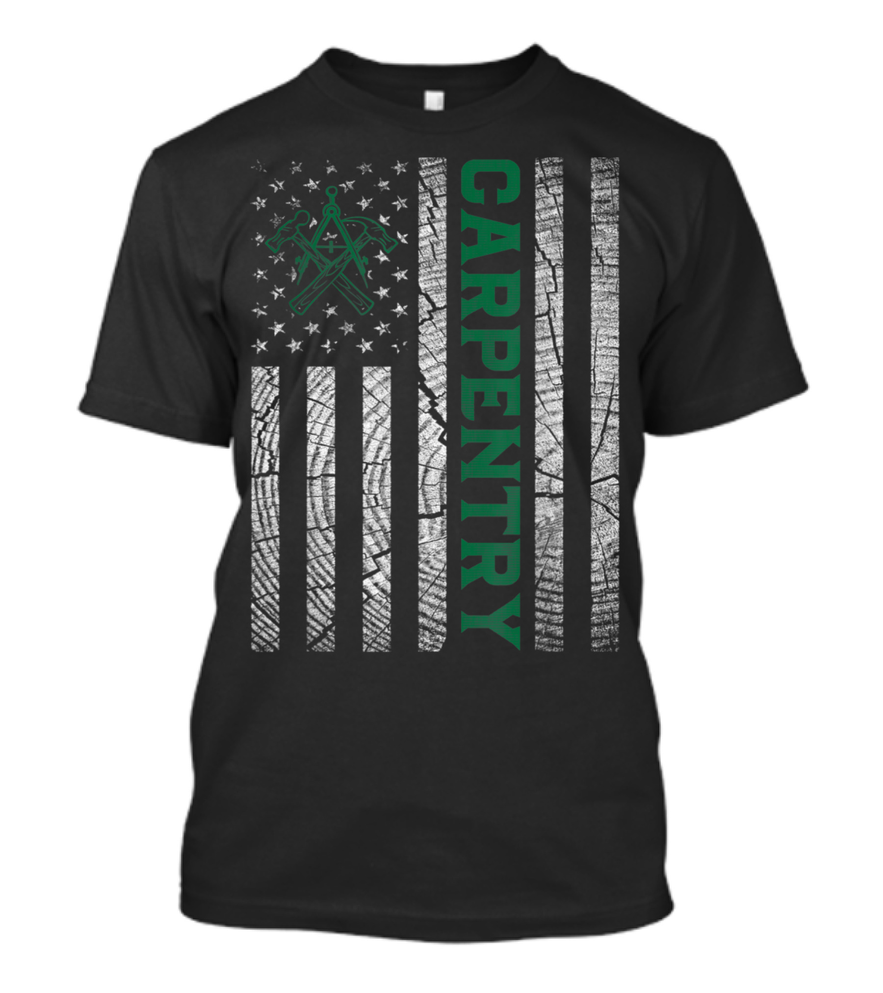 Carpentry Tools American Flag With Green Vertical Text And Tools T-Shirt