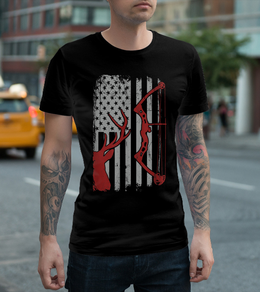 American Flag Deer Hunting Bow T-Shirt